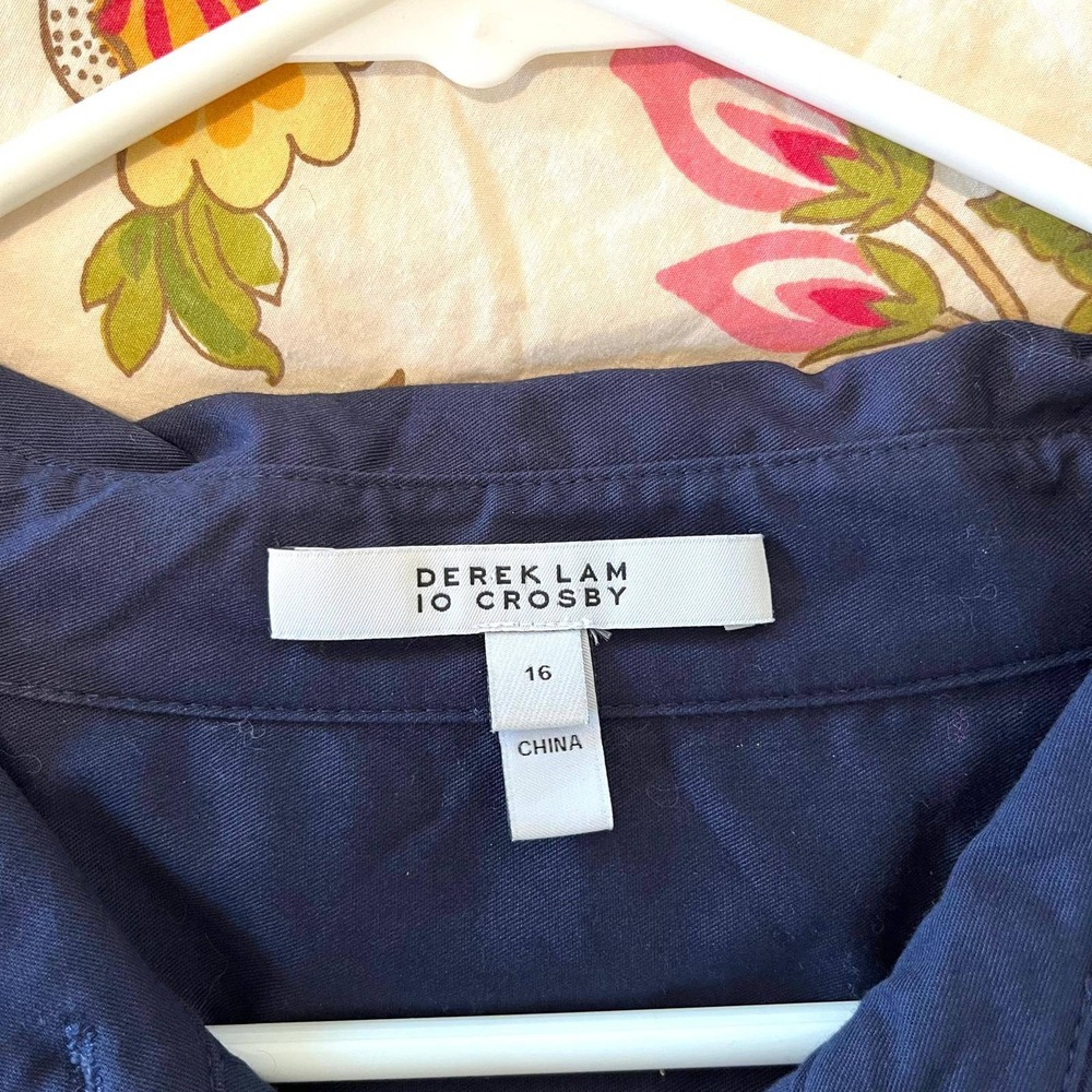 Derek Lam 10 Crosby Buffy Tiered Midi Shirtdress Navy Blue Sz 16 Utility Classic - Picture 3 of 8